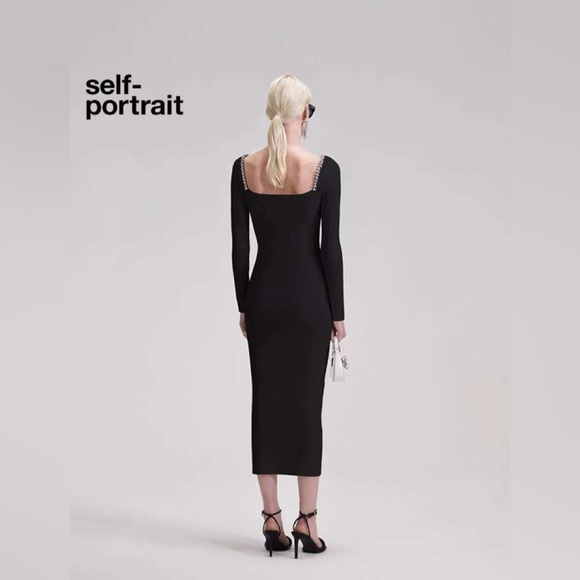 Self Portrait BLACK KNIT DIAMANTE MIDI DRESS - Picture 2 of 4